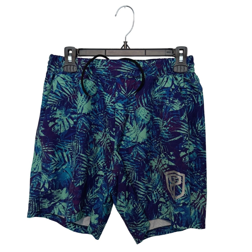 Born Primitive Training Shorts Mens Small Blue Green Tropical Performance Gym